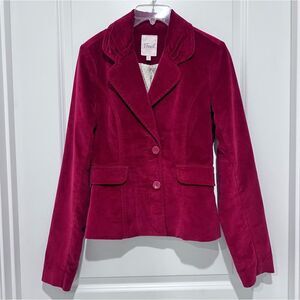 Vintage Y2K Fossil Red Velvet 2-Button Blazer Size 4 Cotton Stretch
